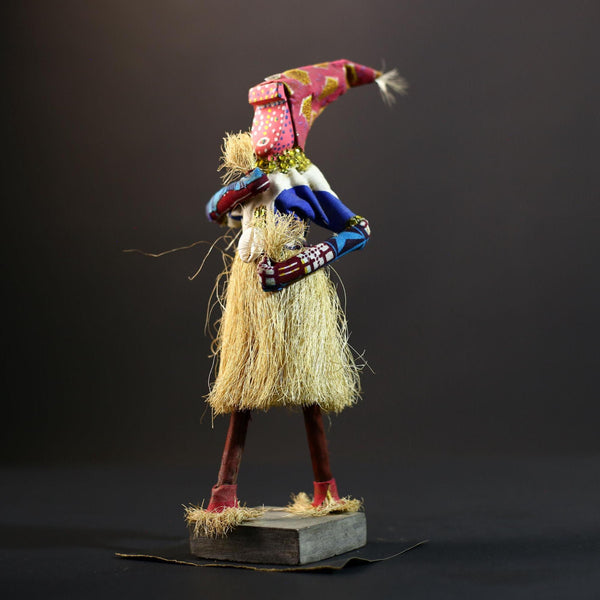 Bamileke Raffia Dance Figure | Handcrafted Cameroon Wood Doll | Tribal Boho African Art-G5287