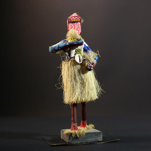 Bamileke Raffia Dance Figure | Handcrafted Cameroon Wood Doll | Tribal Boho African Art-G5287