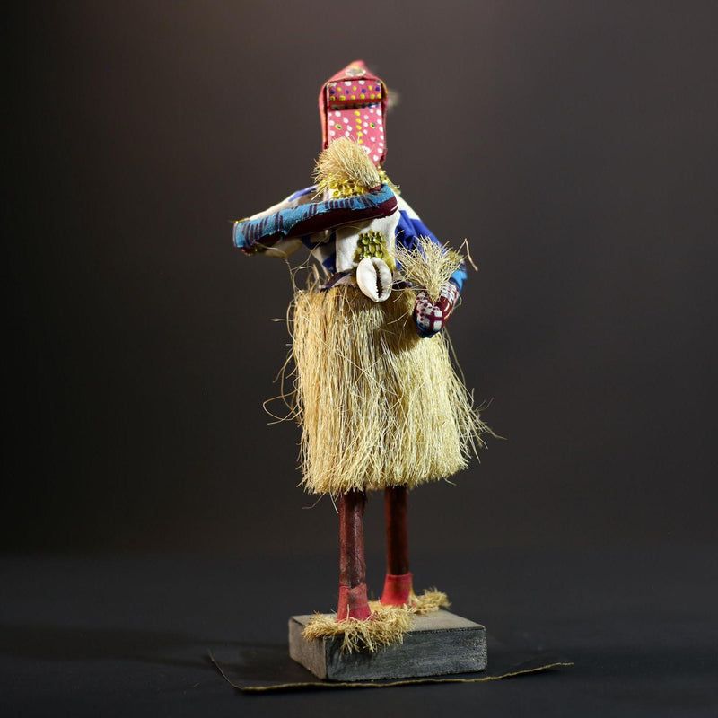 Bamileke Raffia Dance Figure | Handcrafted Cameroon Wood Doll | Tribal Boho African Art-G5287