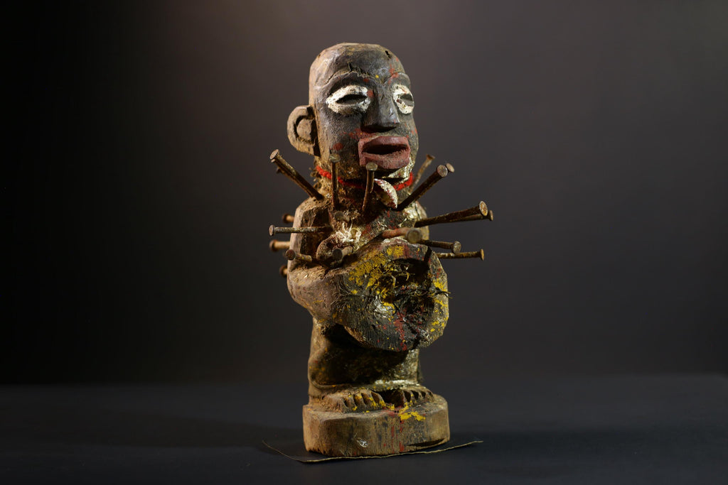Nkisi Nkondi Power Figure | Kongo Nail Fetish Sculpture | African Voodoo Tribal Art-G5286