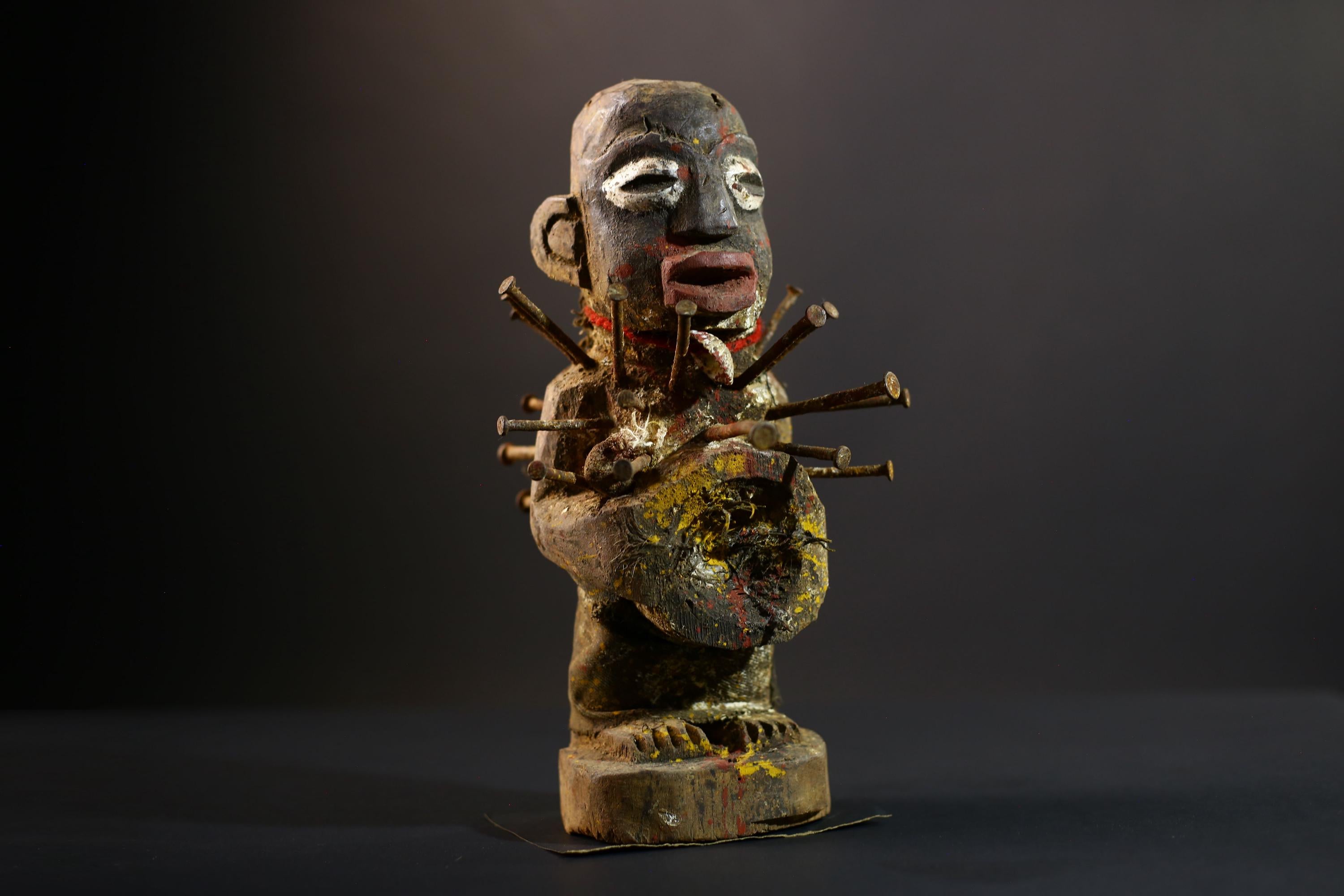 Nkisi Nkondi Power Figure | Kongo Nail Fetish Sculpture | African Voodoo Tribal Art-G5286