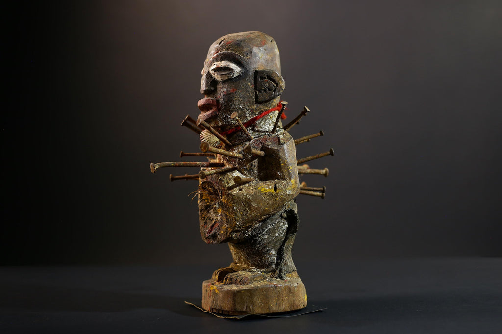 Nkisi Nkondi Power Figure | Kongo Nail Fetish Sculpture | African Voodoo Tribal Art-G5286