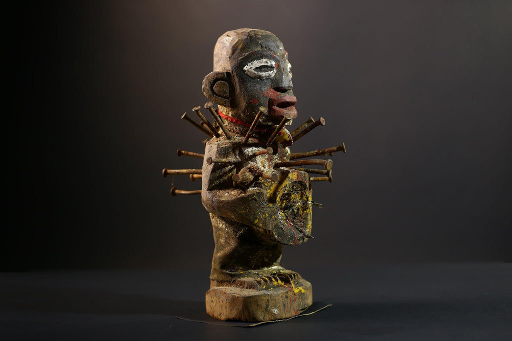 Nkisi Nkondi Power Figure | Kongo Nail Fetish Sculpture | African Voodoo Tribal Art-G5286