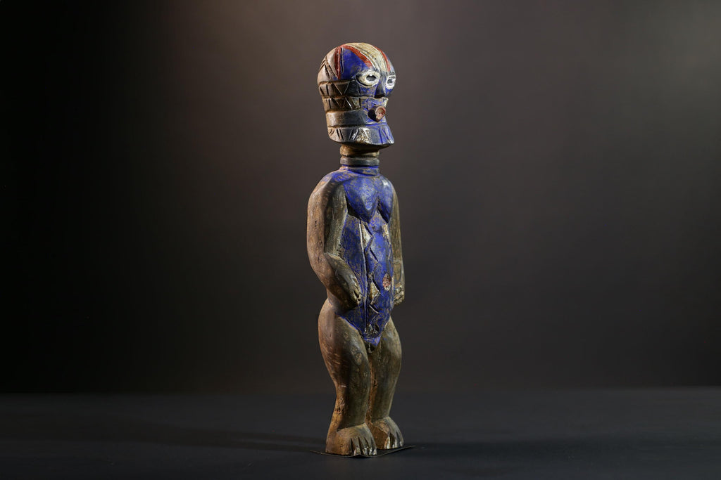 Songye Nkisi Power Figure | Congo Polychrome Wood Sculpture | Tribal Blue Ancestral Art-G5285