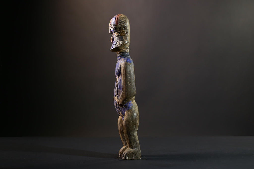 Songye Nkisi Power Figure | Congo Polychrome Wood Sculpture | Tribal Blue Ancestral Art-G5285