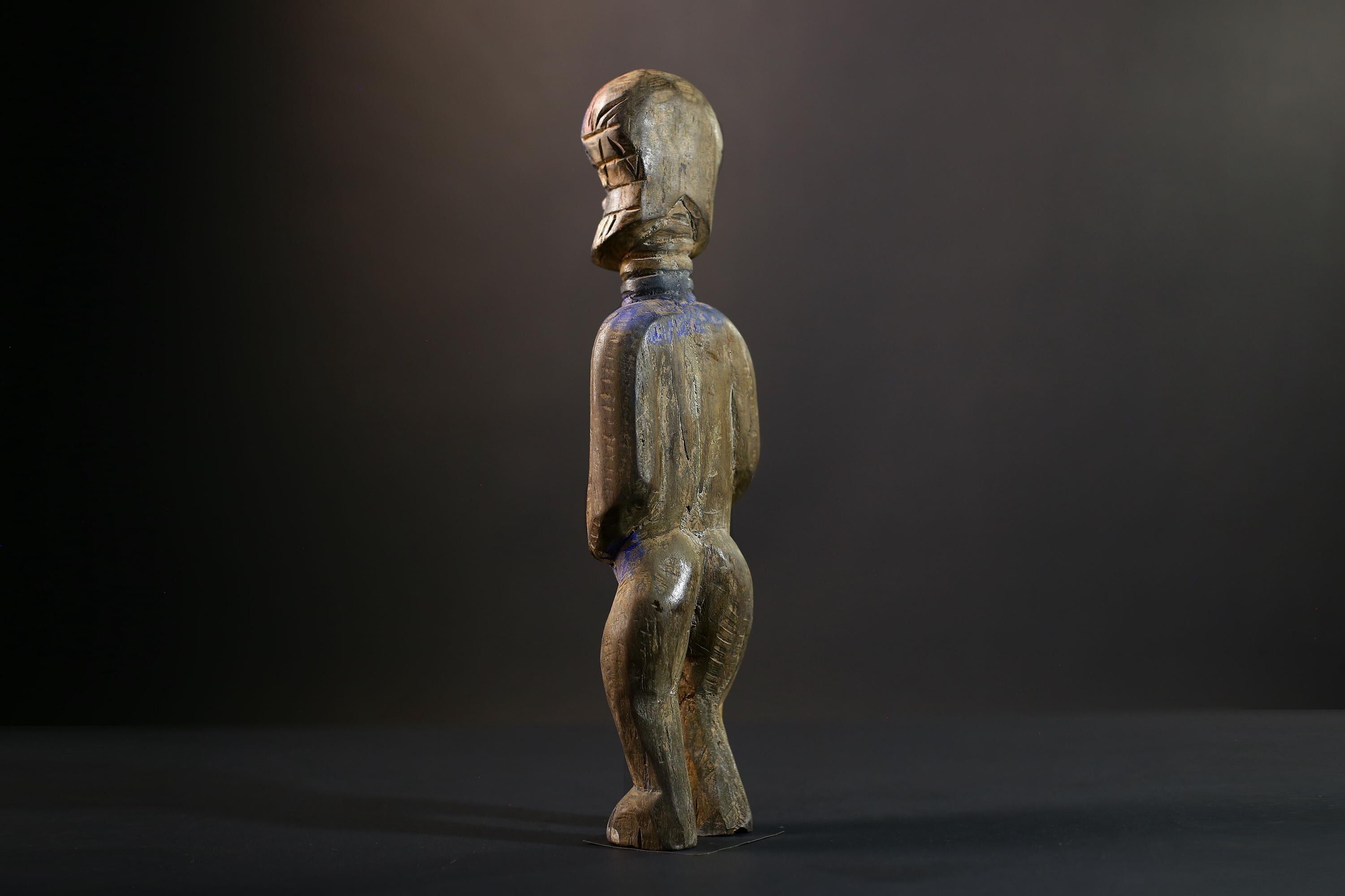 Songye Nkisi Power Figure | Congo Polychrome Wood Sculpture | Tribal Blue Ancestral Art-G5285