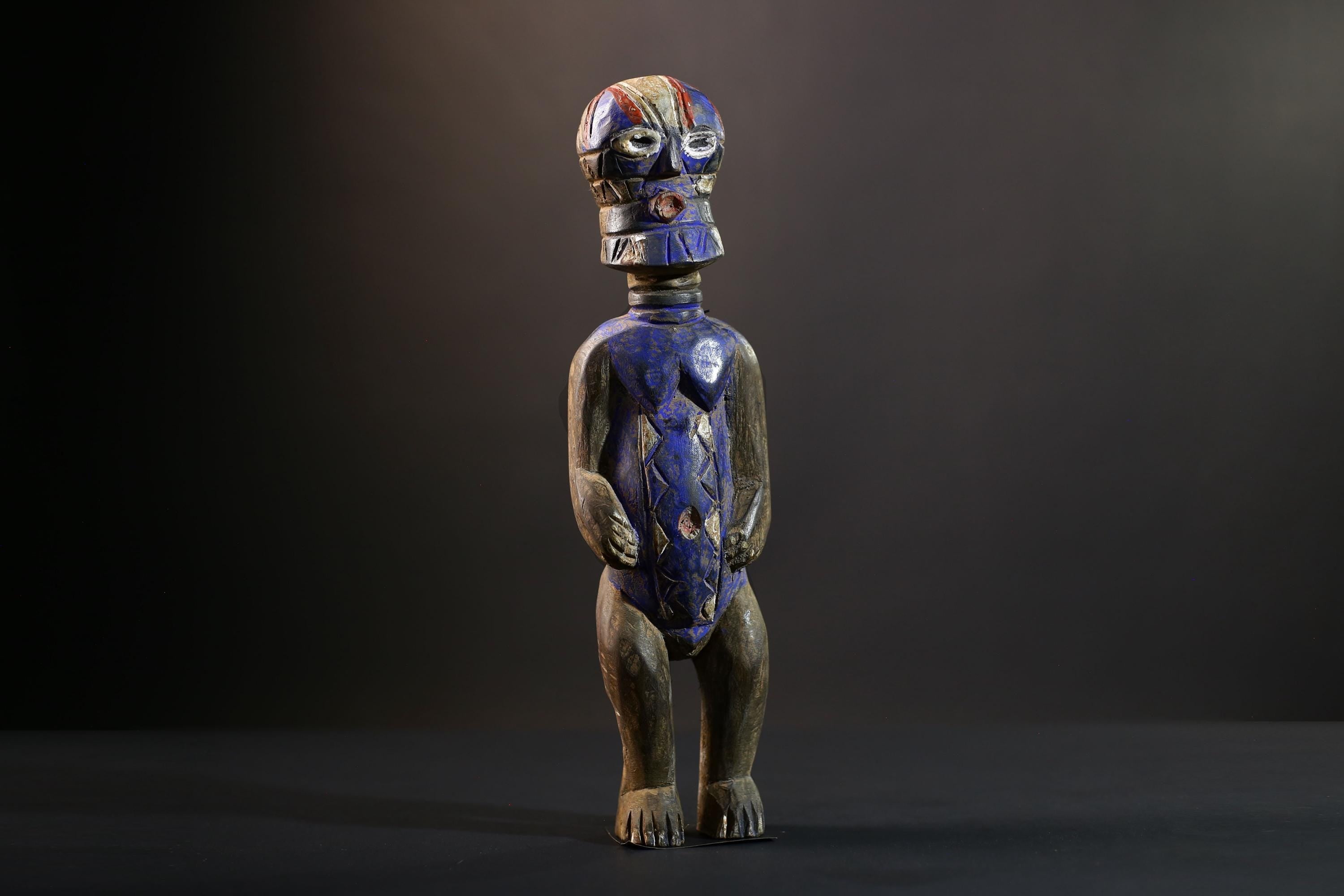 Songye Nkisi Power Figure | Congo Polychrome Wood Sculpture | Tribal Blue Ancestral Art-G5285