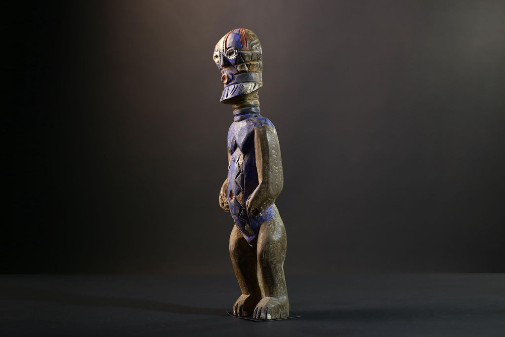 Songye Nkisi Power Figure | Congo Polychrome Wood Sculpture | Tribal Blue Ancestral Art-G5285