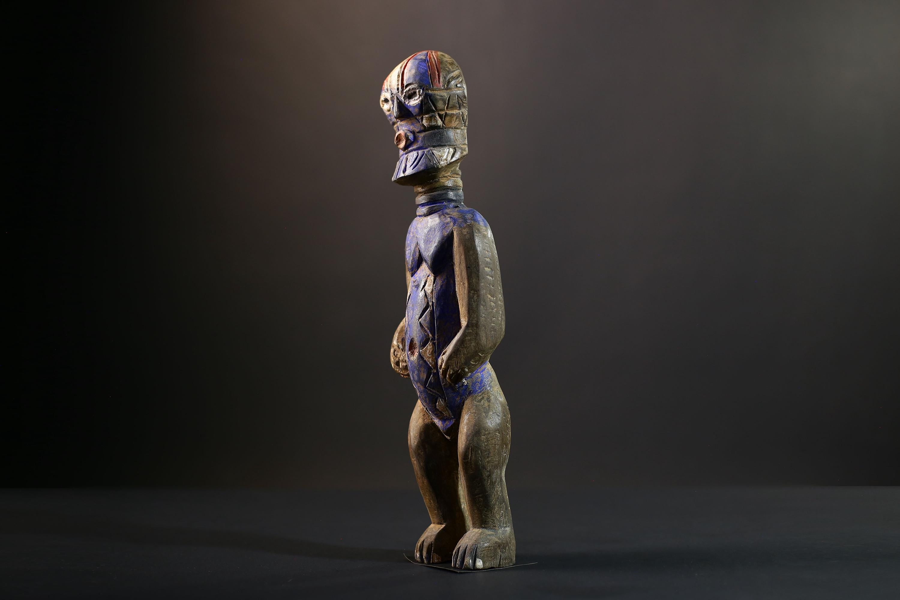 Songye Nkisi Power Figure | Congo Polychrome Wood Sculpture | Tribal Blue Ancestral Art-G5285