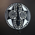 Bwa Round Geometric Mask | Burkina Faso Tribal Wall Art | Black & White Wood Décor-G5282