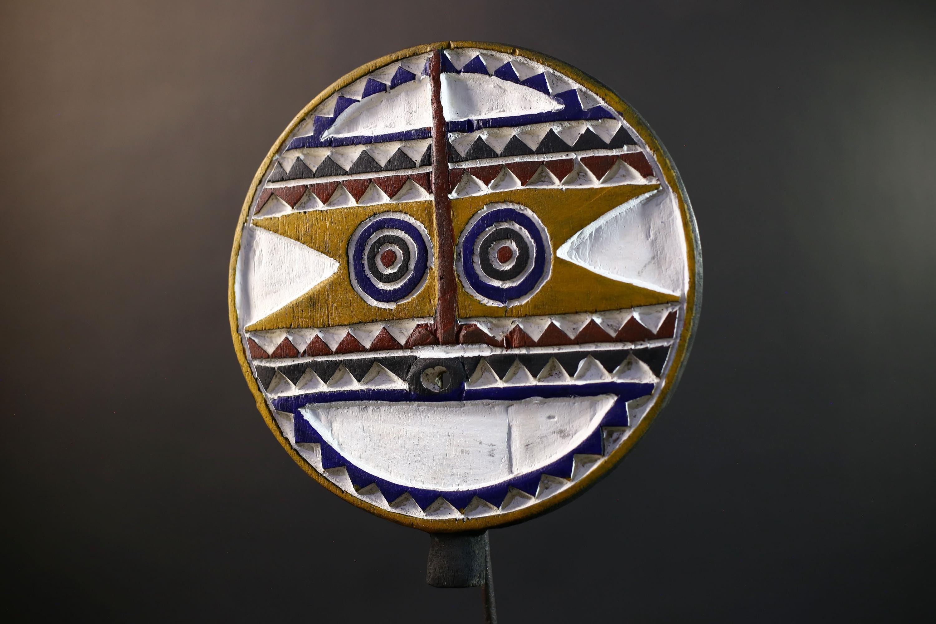 Bwa Polychrome Sun Face Mask | Hand-Carved Burkina Faso Tribal Art | Colorful Wooden Wall Décor-G5279