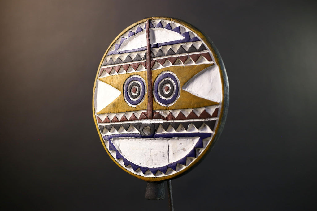 Bwa Polychrome Sun Face Mask | Hand-Carved Burkina Faso Tribal Art | Colorful Wooden Wall Décor-G5279