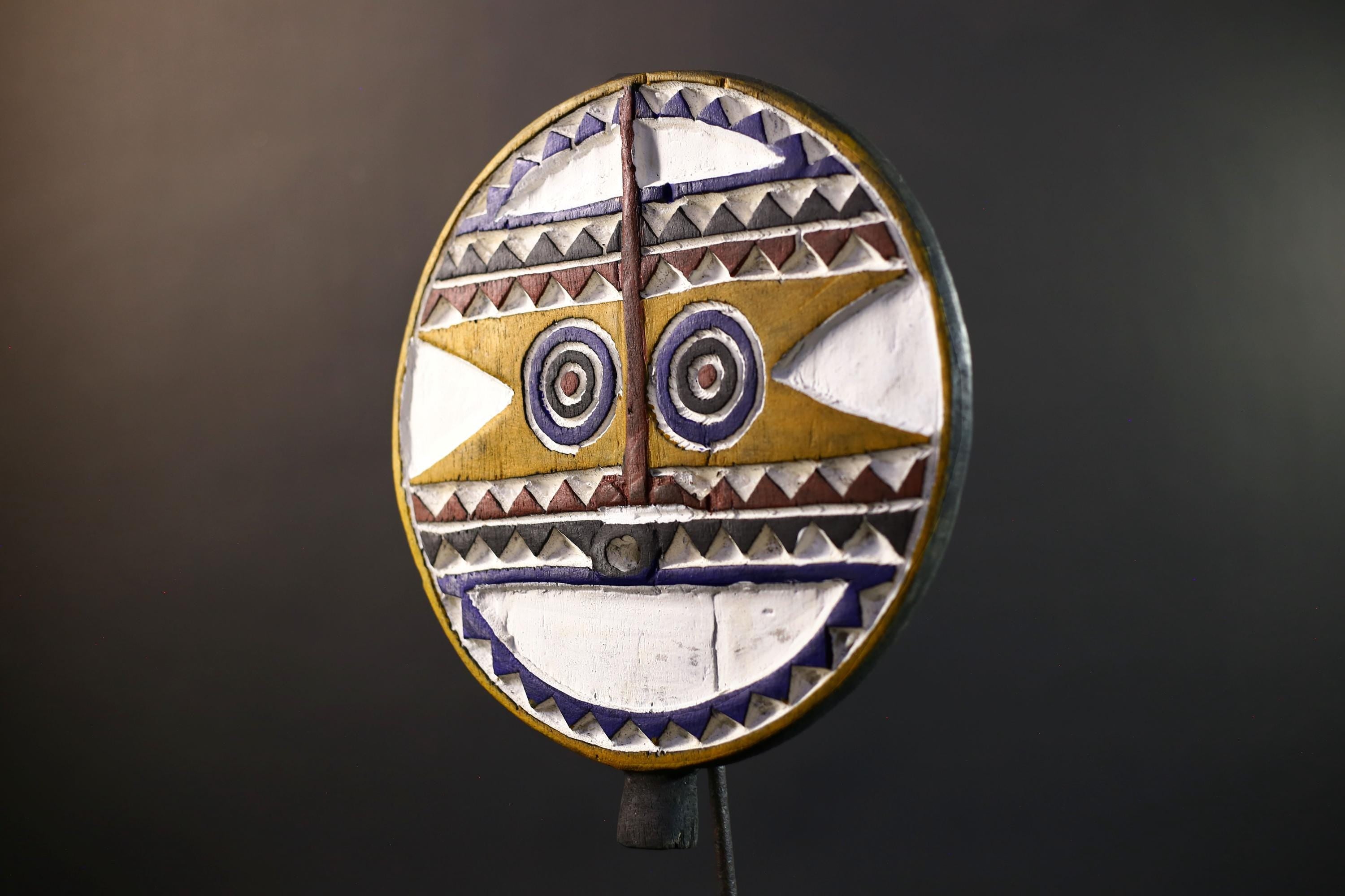 Bwa Polychrome Sun Face Mask | Hand-Carved Burkina Faso Tribal Art | Colorful Wooden Wall Décor-G5279