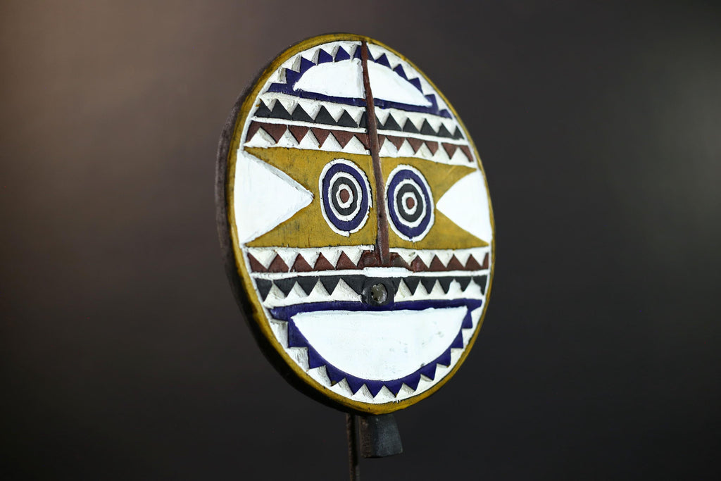Bwa Polychrome Sun Face Mask | Hand-Carved Burkina Faso Tribal Art | Colorful Wooden Wall Décor-G5279