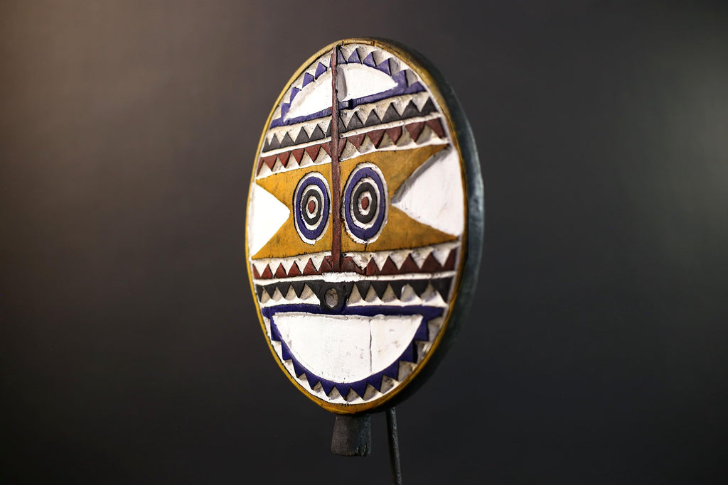 Bwa Polychrome Sun Face Mask | Hand-Carved Burkina Faso Tribal Art | Colorful Wooden Wall Décor-G5279