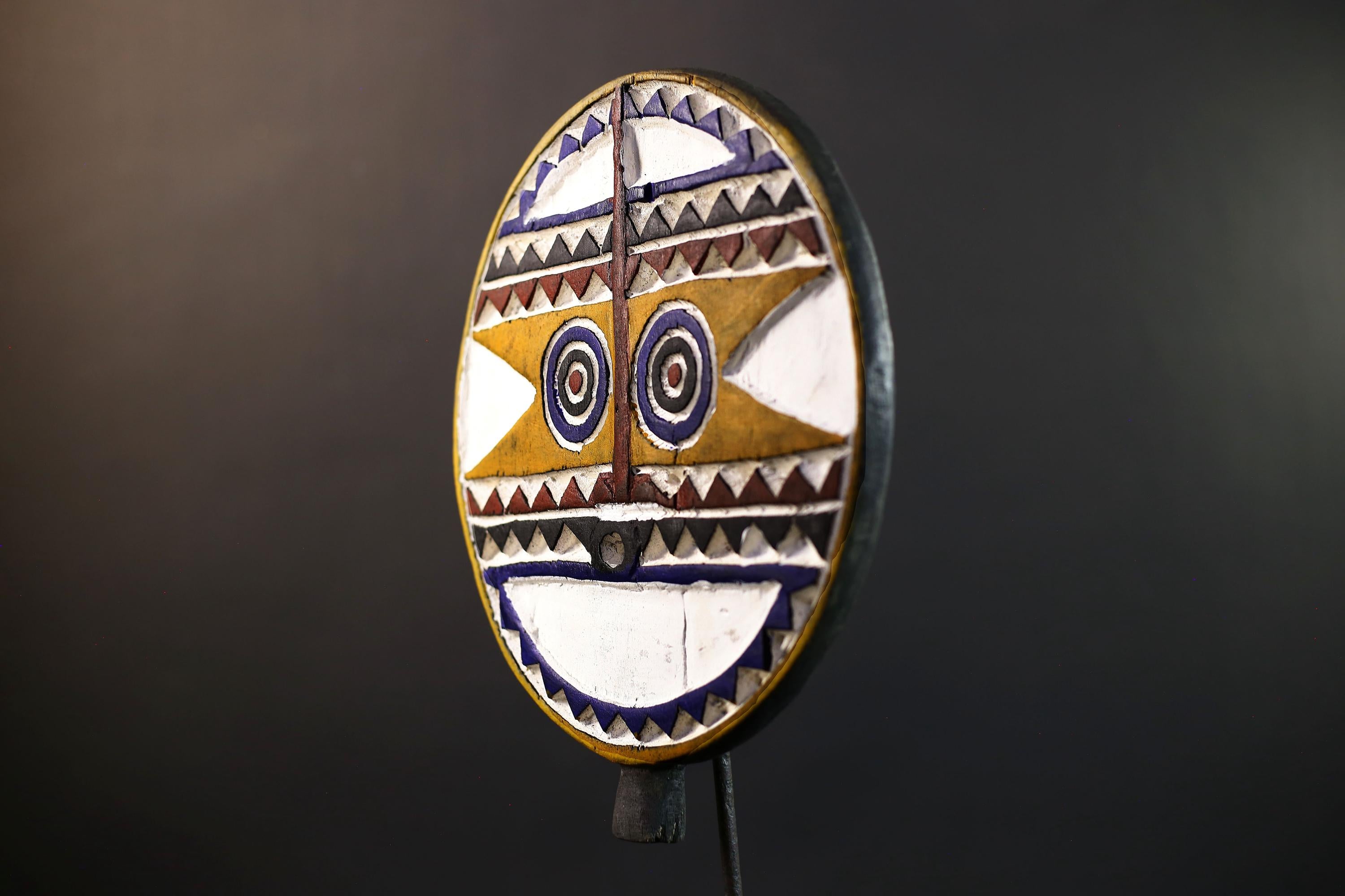 Bwa Polychrome Sun Face Mask | Hand-Carved Burkina Faso Tribal Art | Colorful Wooden Wall Décor-G5279