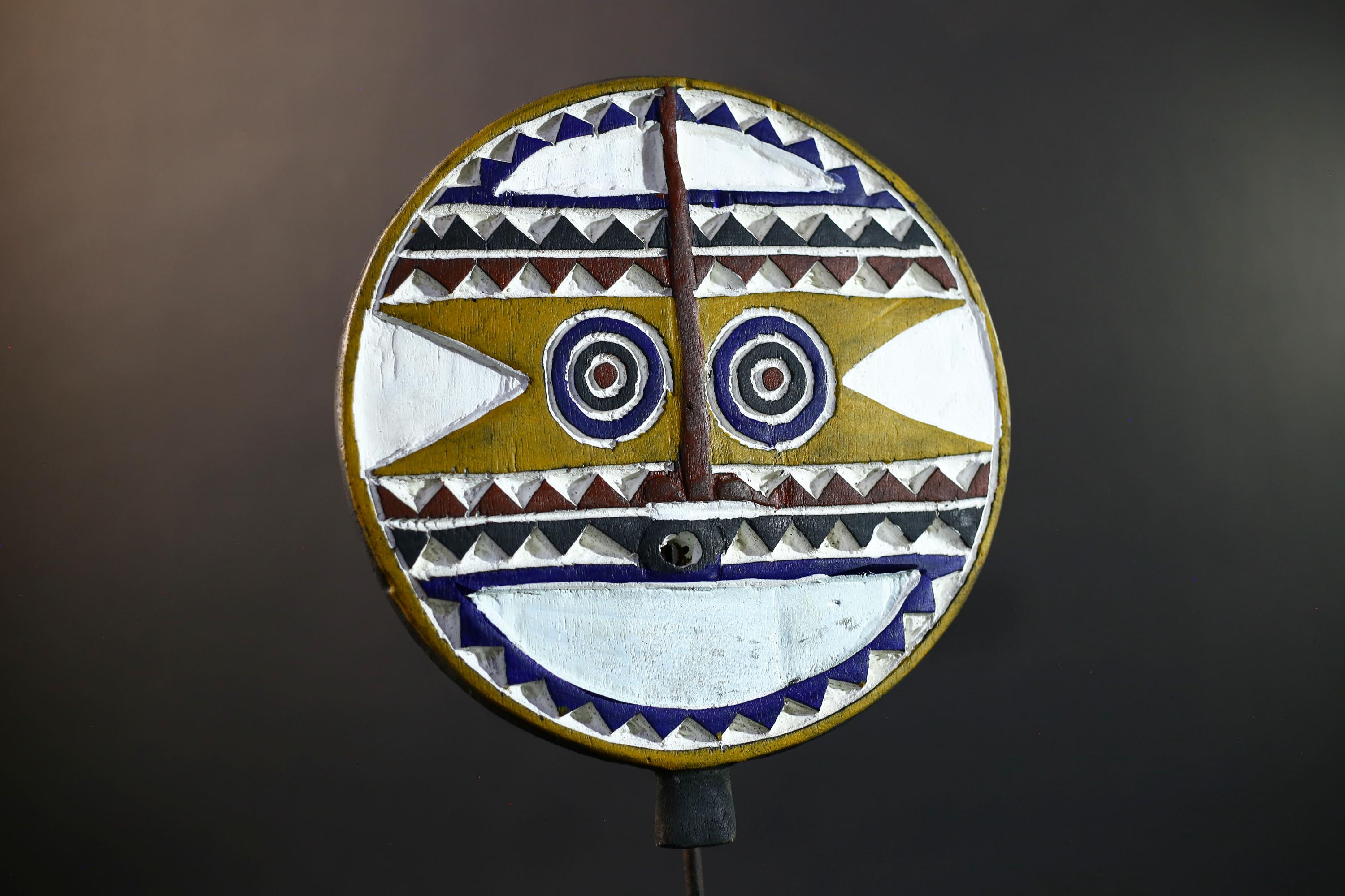 Bwa Polychrome Sun Face Mask | Hand-Carved Burkina Faso Tribal Art | Colorful Wooden Wall Décor-G5279