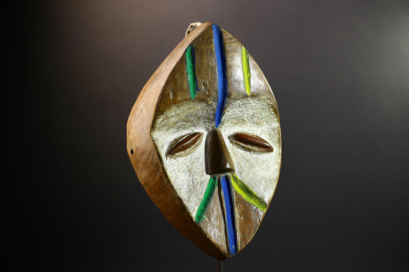Lega Tribal Mask with Color Accents | Hand Carved African Face Mask | Ethical Wall Art from Congo | Bwami Society Ritual Sculpture-G5297