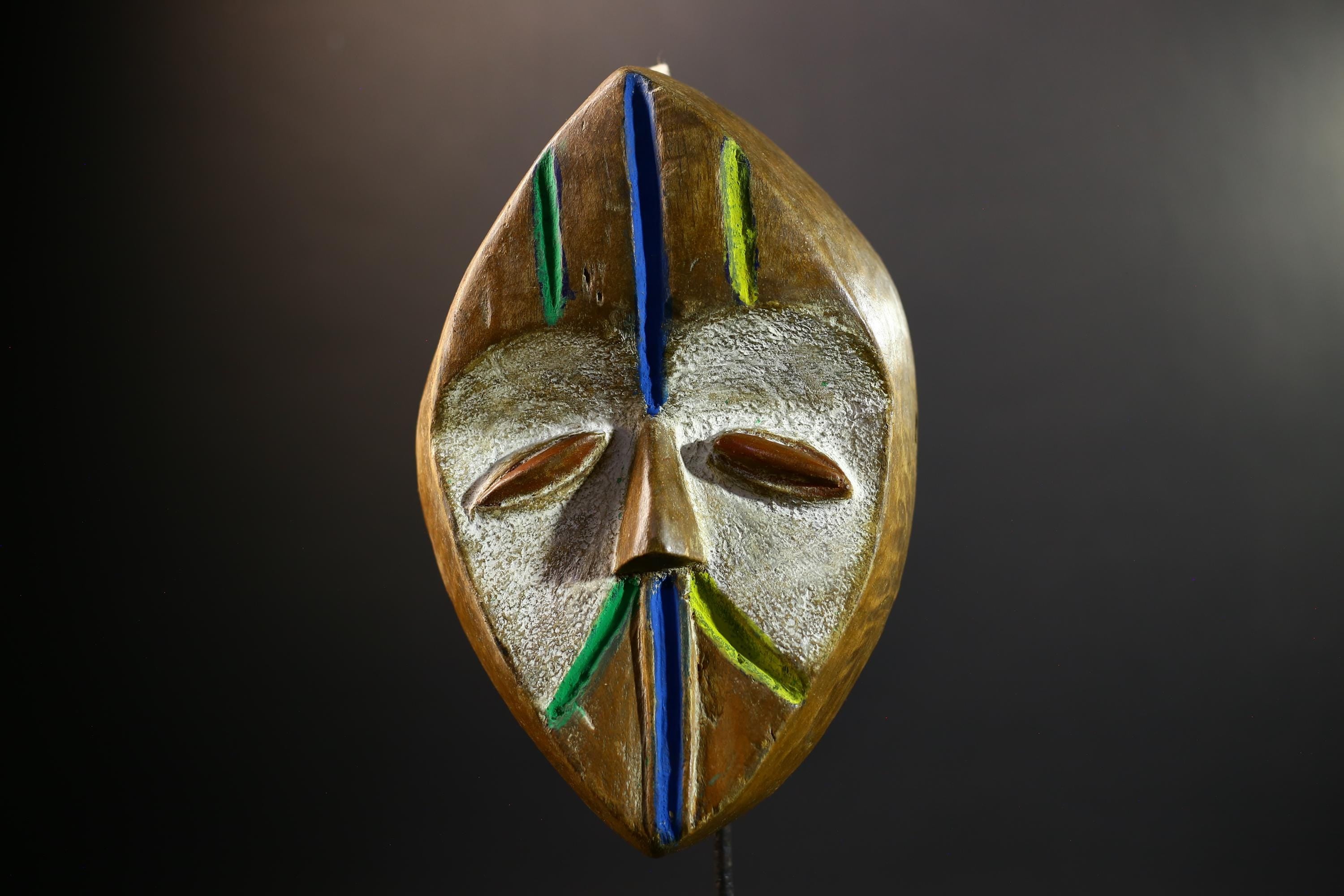 Lega Tribal Mask with Color Accents | Hand Carved African Face Mask | Ethical Wall Art from Congo | Bwami Society Ritual Sculpture-G5297