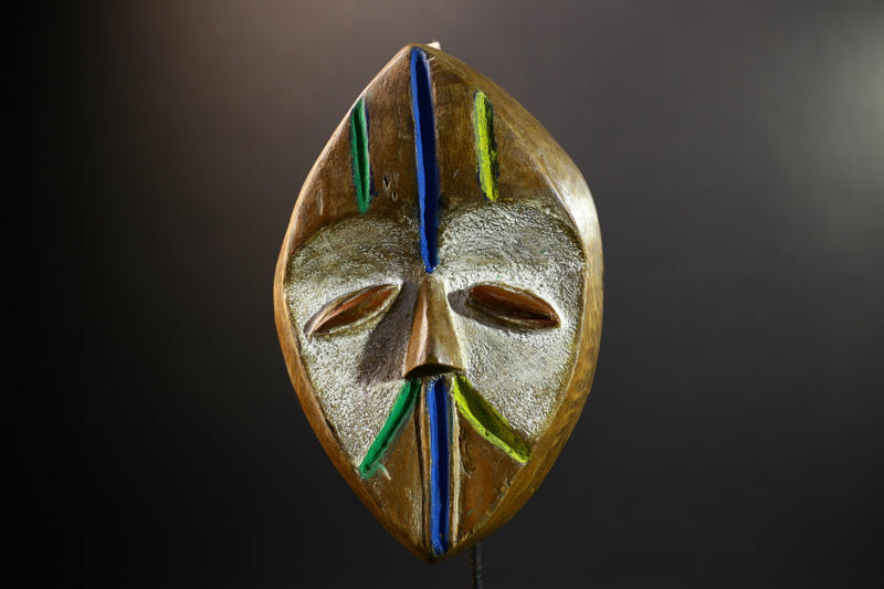 Lega Tribal Mask with Color Accents | Hand Carved African Face Mask | Ethical Wall Art from Congo | Bwami Society Ritual Sculpture-G5297