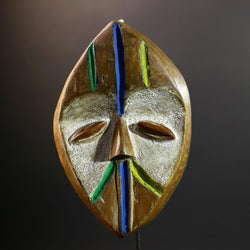 Lega Tribal Mask with Color Accents | Hand Carved African Face Mask | Ethical Wall Art from Congo | Bwami Society Ritual Sculpture-G5297