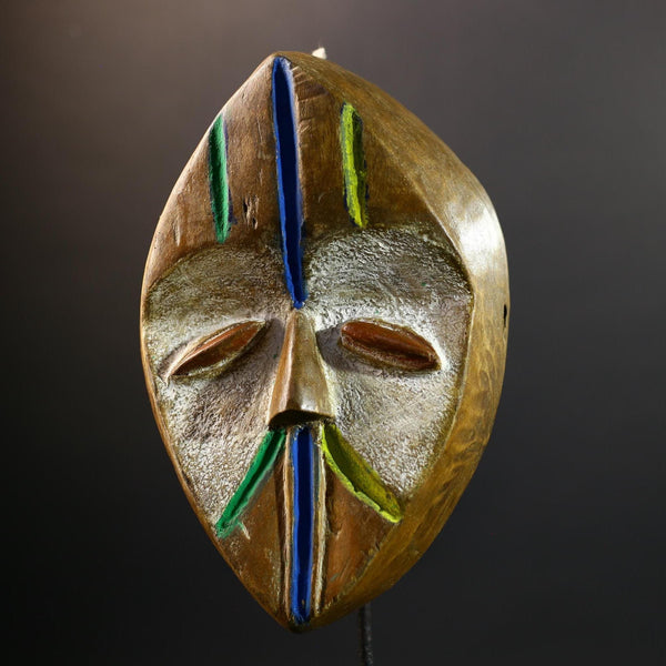 Lega Tribal Mask with Color Accents | Hand Carved African Face Mask | Ethical Wall Art from Congo | Bwami Society Ritual Sculpture-G5297