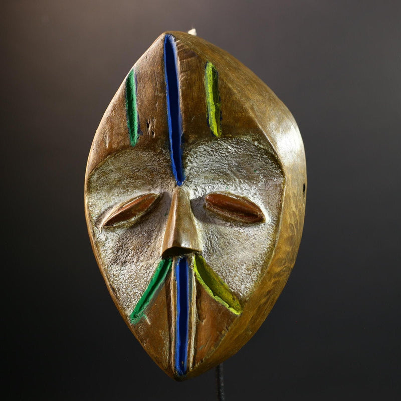 Lega Tribal Mask with Color Accents | Hand Carved African Face Mask | Ethical Wall Art from Congo | Bwami Society Ritual Sculpture-G5297