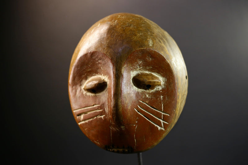 Authentic Lega Initiation Mask | Oval African Tribal Mask from Congo | Bwami Society Carved Wood Wall Art | Ethical Cultural Sculpture-G5296
