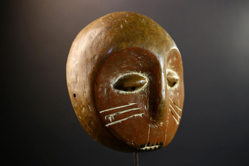 Authentic Lega Initiation Mask | Oval African Tribal Mask from Congo | Bwami Society Carved Wood Wall Art | Ethical Cultural Sculpture-G5296