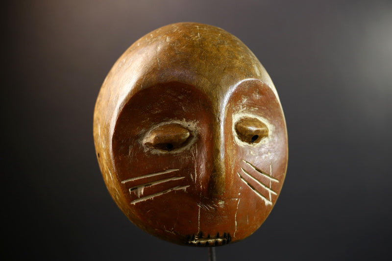 Authentic Lega Initiation Mask | Oval African Tribal Mask from Congo | Bwami Society Carved Wood Wall Art | Ethical Cultural Sculpture-G5296