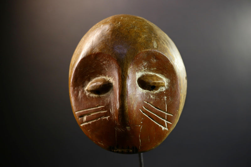 Authentic Lega Initiation Mask | Oval African Tribal Mask from Congo | Bwami Society Carved Wood Wall Art | Ethical Cultural Sculpture-G5296