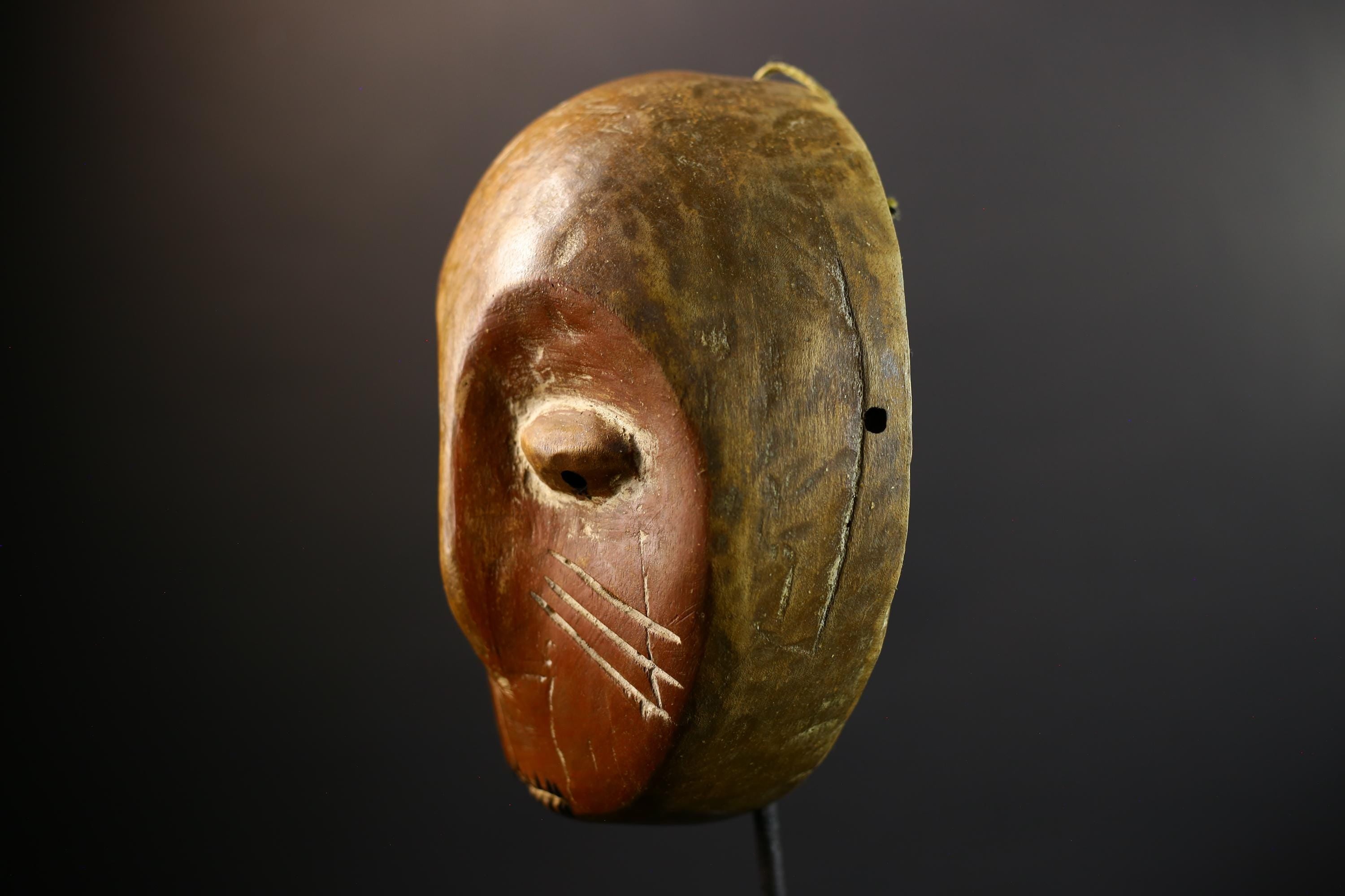 Authentic Lega Initiation Mask | Oval African Tribal Mask from Congo | Bwami Society Carved Wood Wall Art | Ethical Cultural Sculpture-G5296