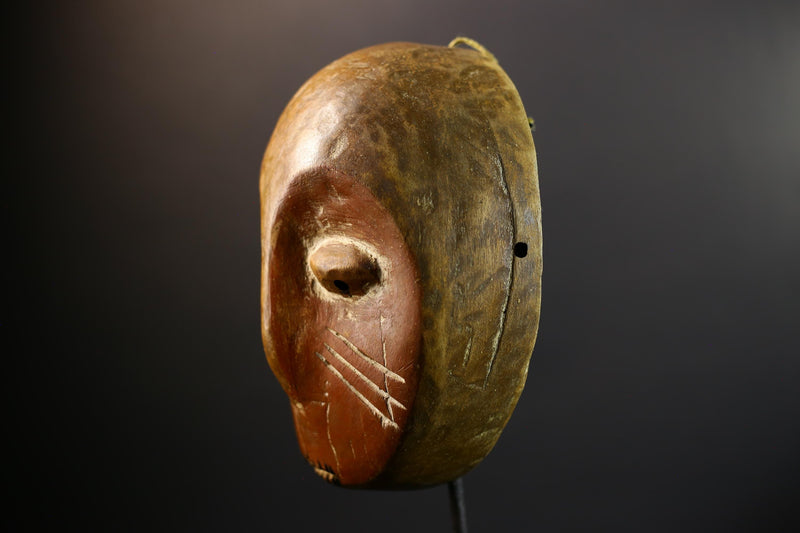Authentic Lega Initiation Mask | Oval African Tribal Mask from Congo | Bwami Society Carved Wood Wall Art | Ethical Cultural Sculpture-G5296