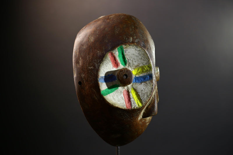 Lega Ritual Mask with Painted Eyes | African Tribal Mask from Congo | Bwami Society Wall Art | Colorful Hand Carved Ethnic Sculpture-G5295