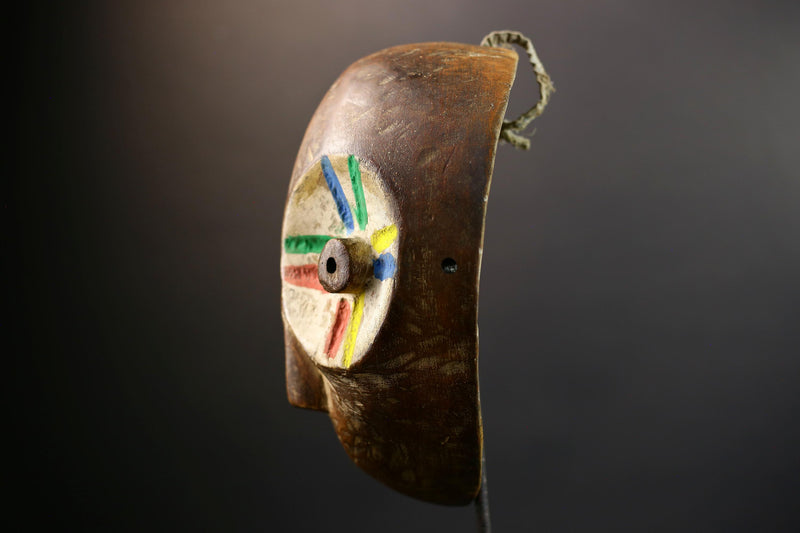 Lega Ritual Mask with Painted Eyes | African Tribal Mask from Congo | Bwami Society Wall Art | Colorful Hand Carved Ethnic Sculpture-G5295
