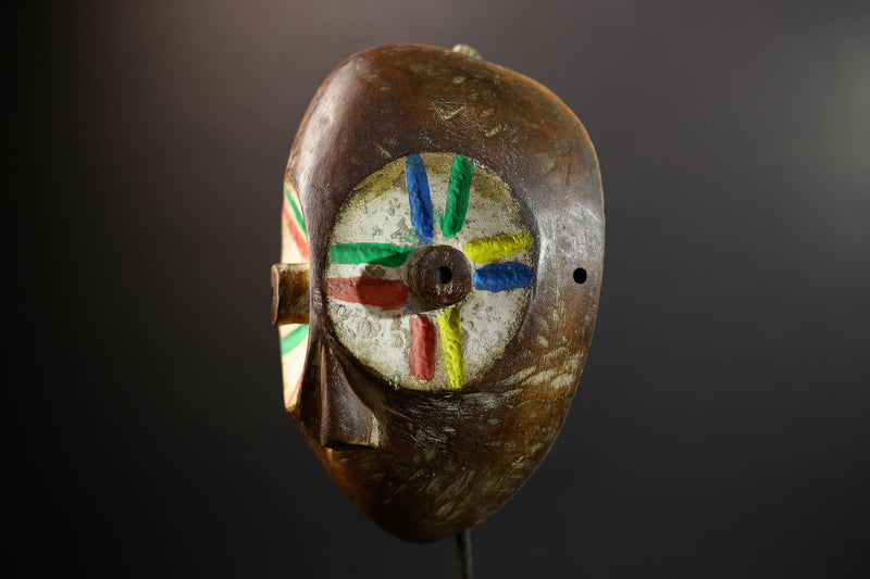 Lega Ritual Mask with Painted Eyes | African Tribal Mask from Congo | Bwami Society Wall Art | Colorful Hand Carved Ethnic Sculpture-G5295