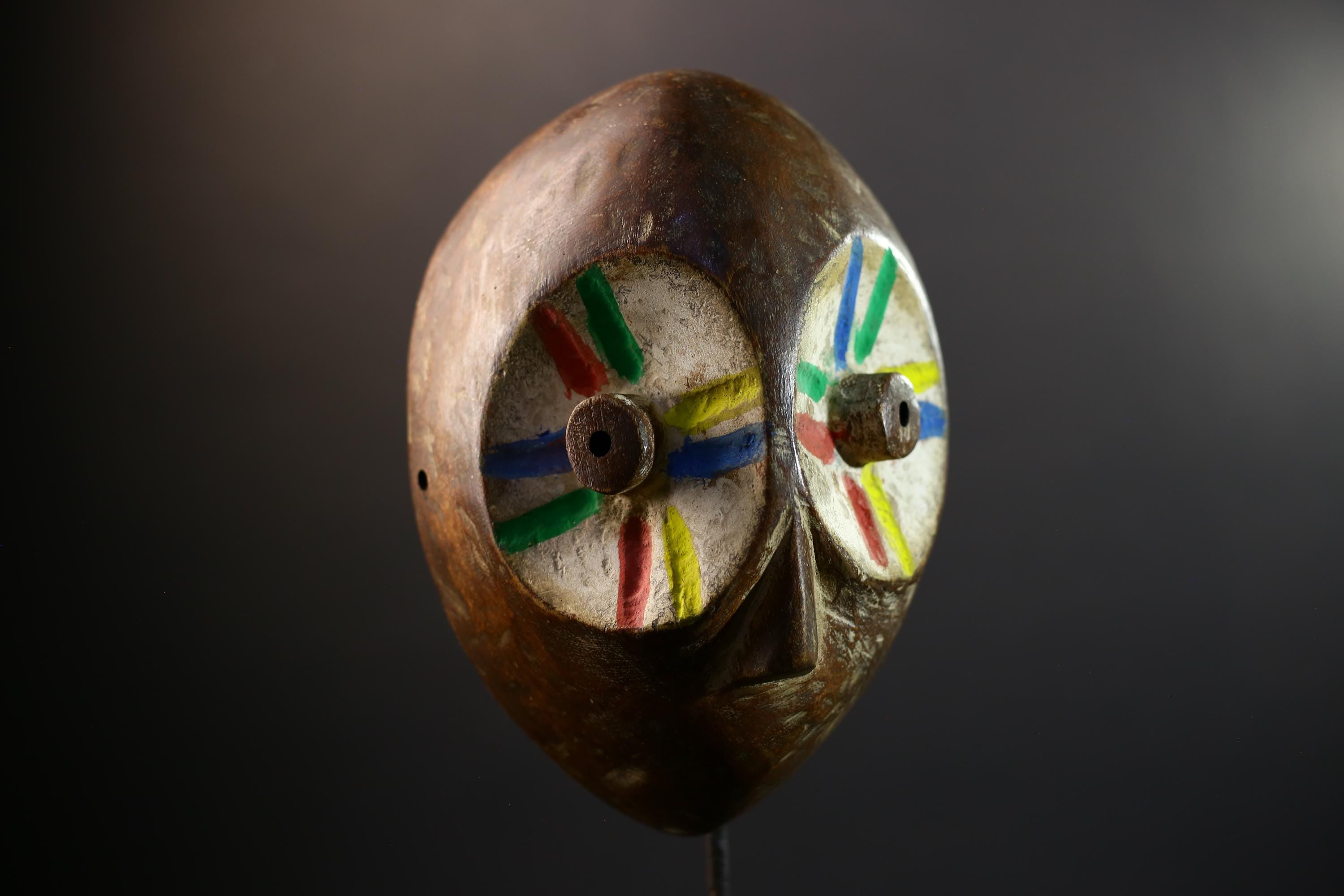Lega Ritual Mask with Painted Eyes | African Tribal Mask from Congo | Bwami Society Wall Art | Colorful Hand Carved Ethnic Sculpture-G5295