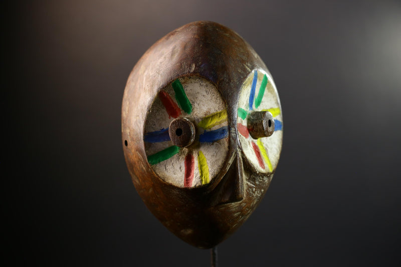 Lega Ritual Mask with Painted Eyes | African Tribal Mask from Congo | Bwami Society Wall Art | Colorful Hand Carved Ethnic Sculpture-G5295