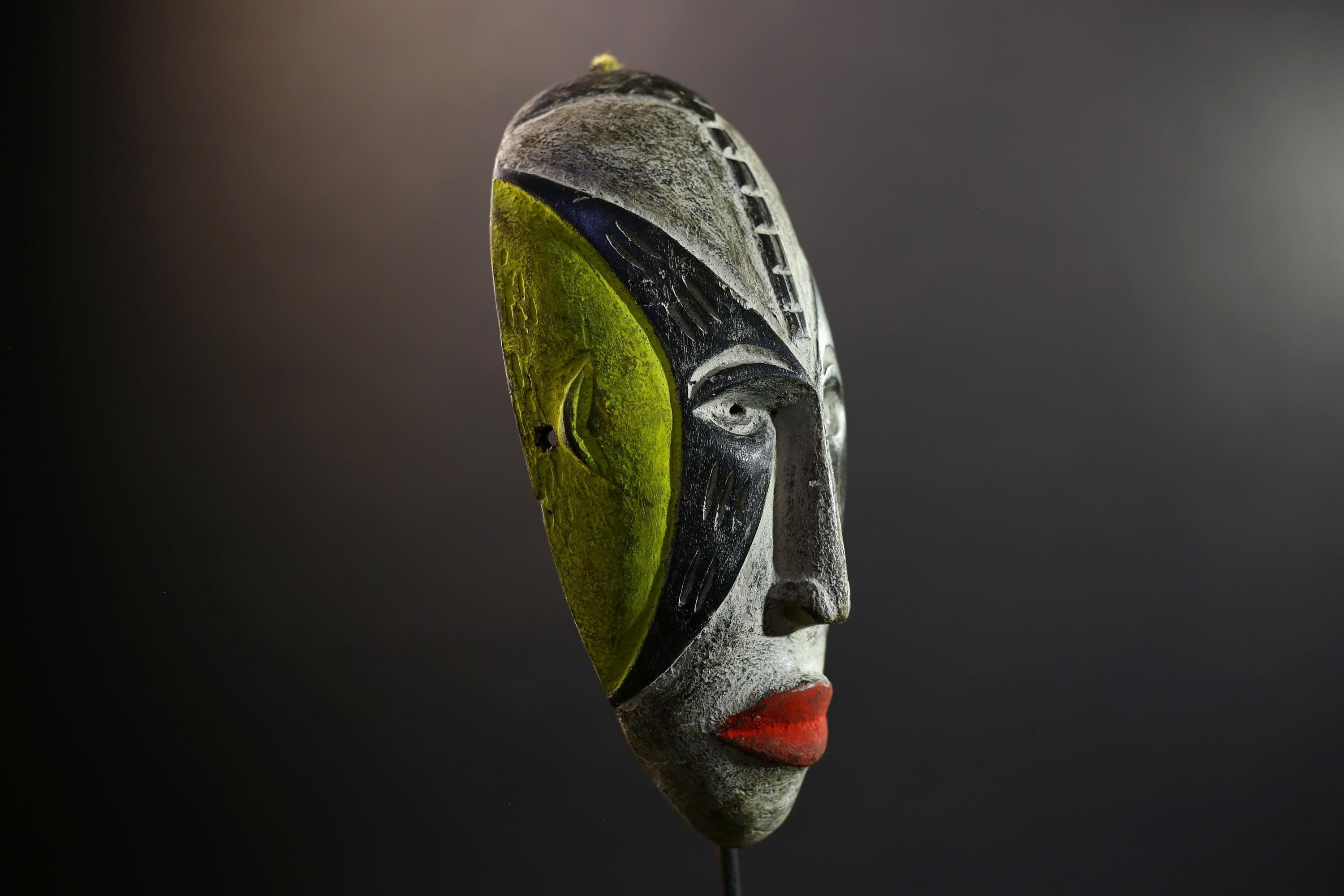 Hand Carved Bega Mask | African Tribal Face Mask in Red Yellow Black | Painted Wall Art Sculpture | West African Cultural Decor-G5293