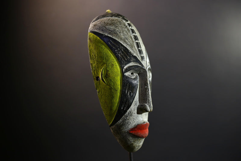 Hand Carved Bega Mask | African Tribal Face Mask in Red Yellow Black | Painted Wall Art Sculpture | West African Cultural Decor-G5293