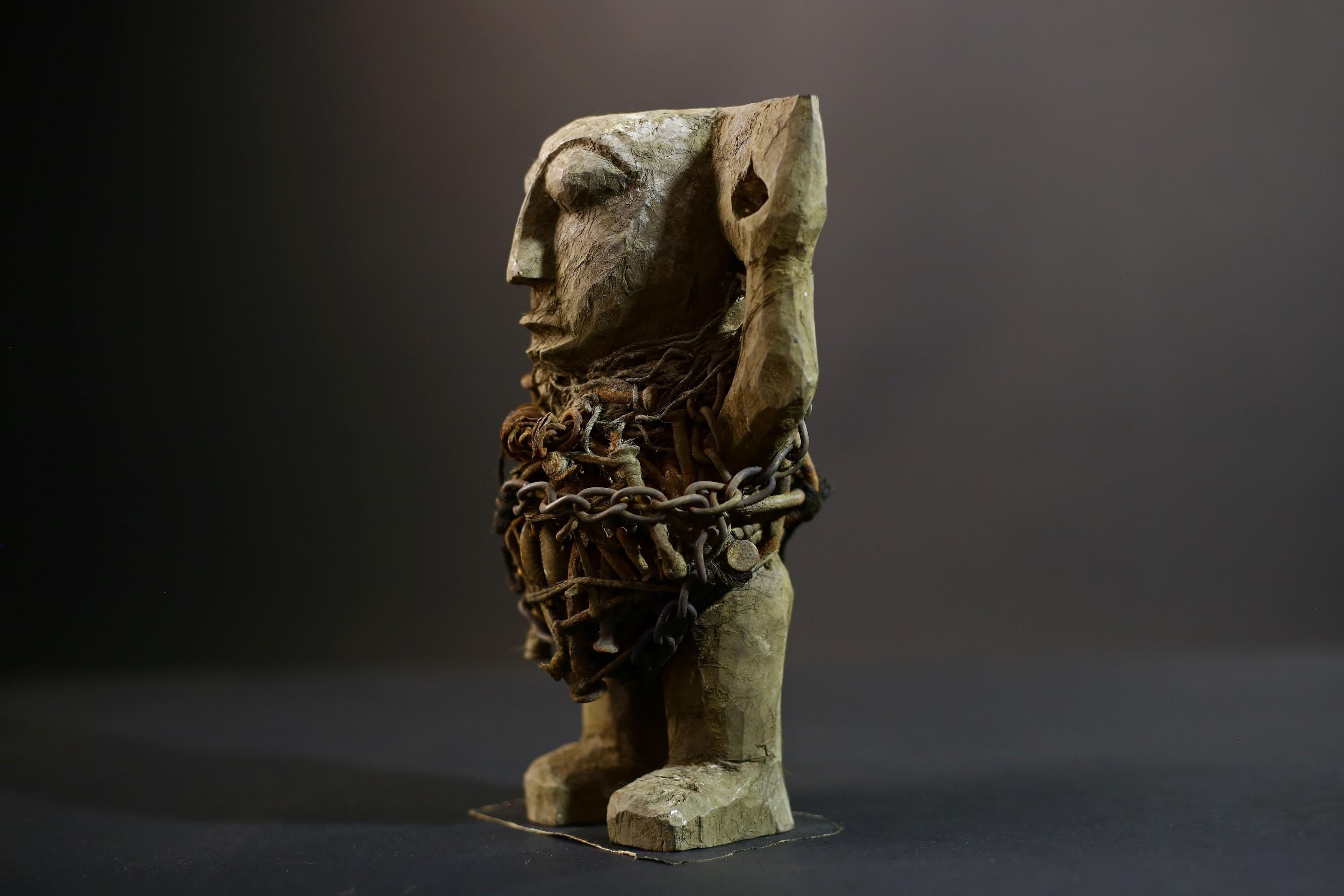 Kongo Nkisi Nkondi Figure | Ritual Power Sculpture with Chains & Shells | Hand Carved African Fetish Statue | Central Spiritual Art-G5291