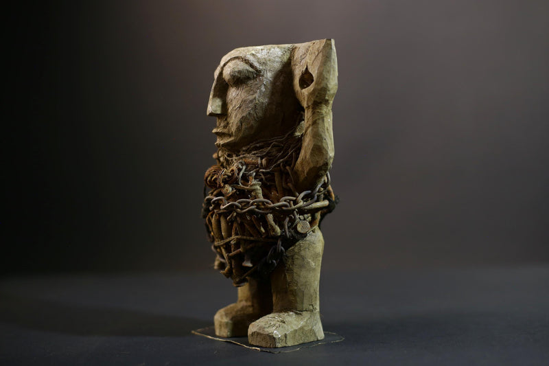 Kongo Nkisi Nkondi Figure | Ritual Power Sculpture with Chains & Shells | Hand Carved African Fetish Statue | Central Spiritual Art-G5291