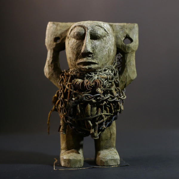 Kongo Nkisi Nkondi Figure | Ritual Power Sculpture with Chains & Shells | Hand Carved African Fetish Statue | Central Spiritual Art-G5291