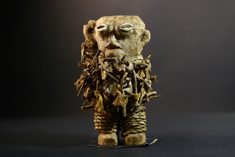 Kongo Nkisi Nkondi Power Figure | African Ritual Sculpture with Nails & Shell Eyes | Spirit Protection Fetish | Central Tribal Art-G5290