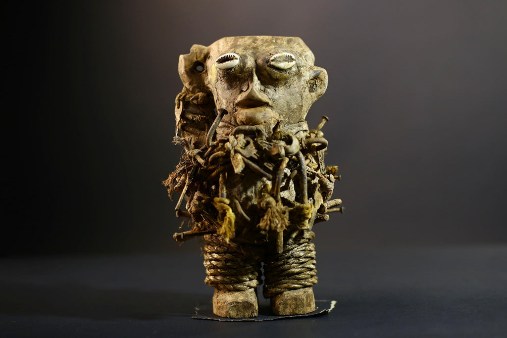 Kongo Nkisi Nkondi Power Figure | African Ritual Sculpture with Nails & Shell Eyes | Spirit Protection Fetish | Central Tribal Art-G5290