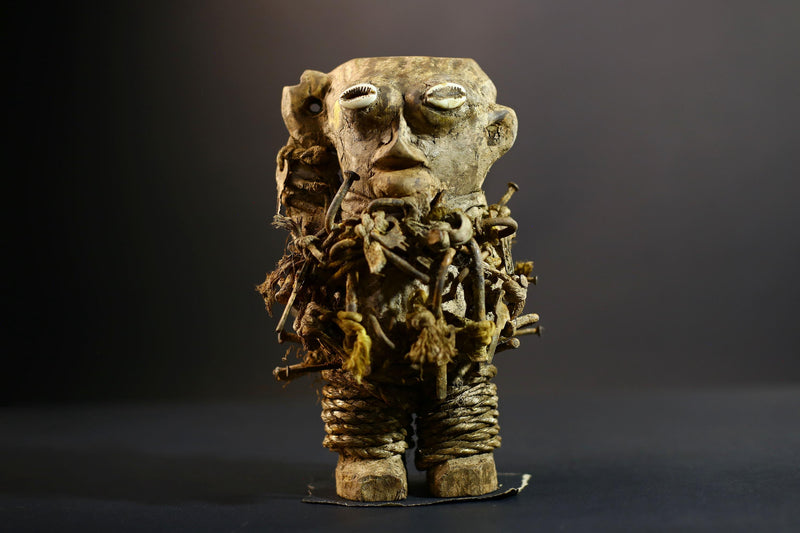 Kongo Nkisi Nkondi Power Figure | African Ritual Sculpture with Nails & Shell Eyes | Spirit Protection Fetish | Central Tribal Art-G5290