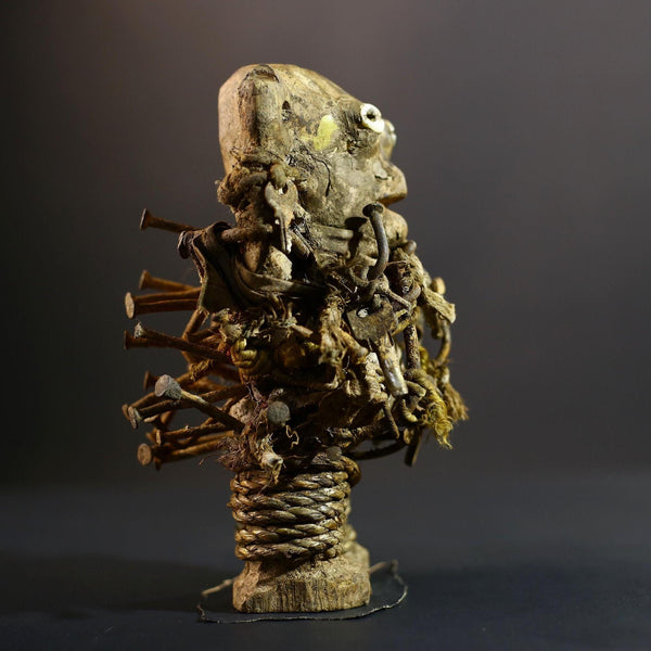 Kongo Nkisi Nkondi Power Figure | African Ritual Sculpture with Nails & Shell Eyes | Spirit Protection Fetish | Central Tribal Art-G5290
