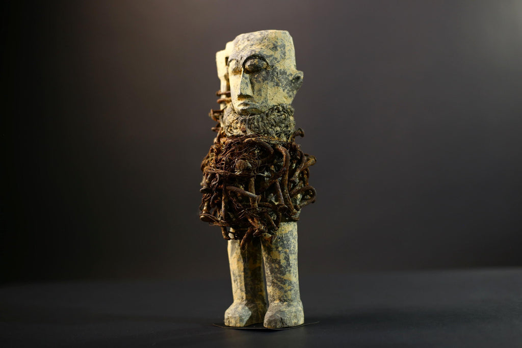 Kongo Nkisi Nkondi Figure | African Spirit Power Idol with Nails & Vines | Carved Ritual Sculpture | Central African Tribal Fetish Art-G5289