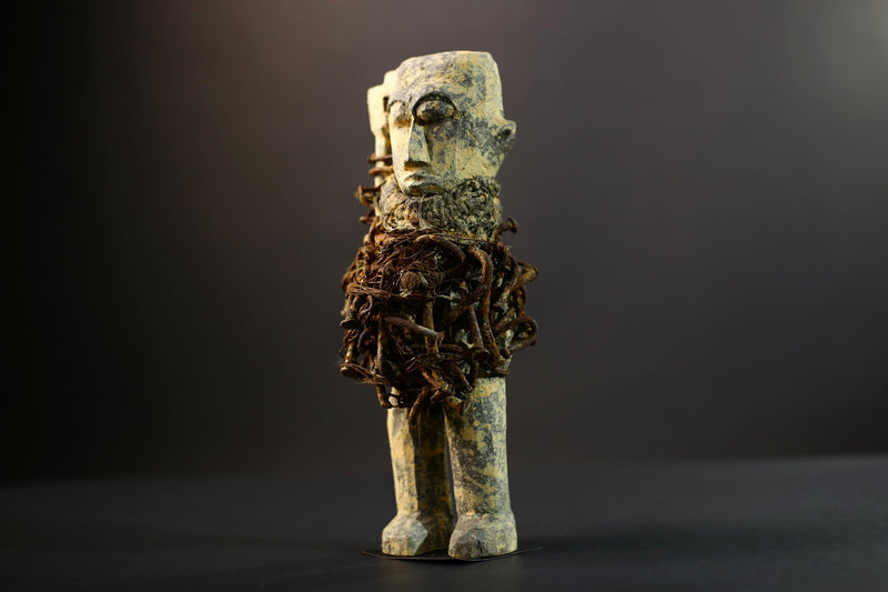 Kongo Nkisi Nkondi Figure | African Spirit Power Idol with Nails & Vines | Carved Ritual Sculpture | Central African Tribal Fetish Art-G5289