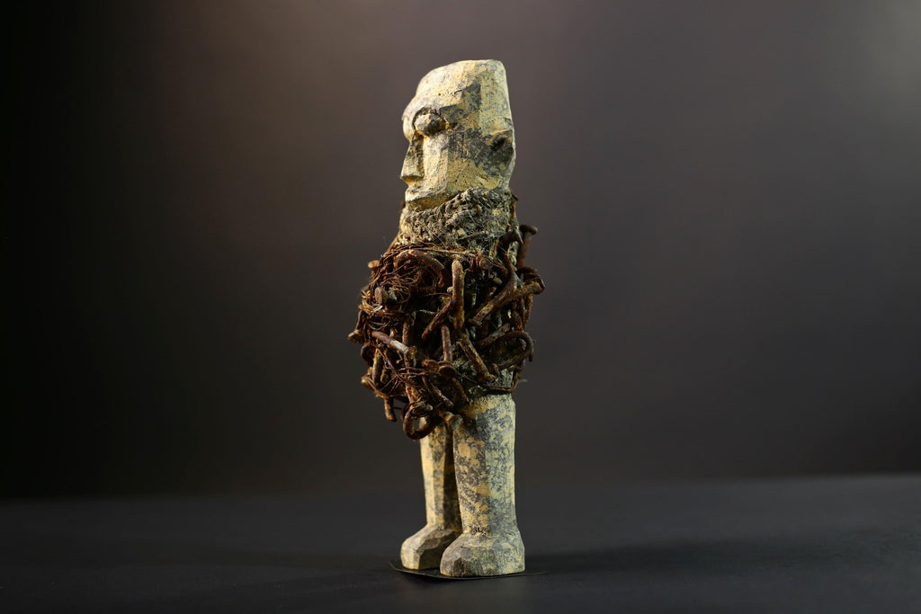 Kongo Nkisi Nkondi Figure | African Spirit Power Idol with Nails & Vines | Carved Ritual Sculpture | Central African Tribal Fetish Art-G5289